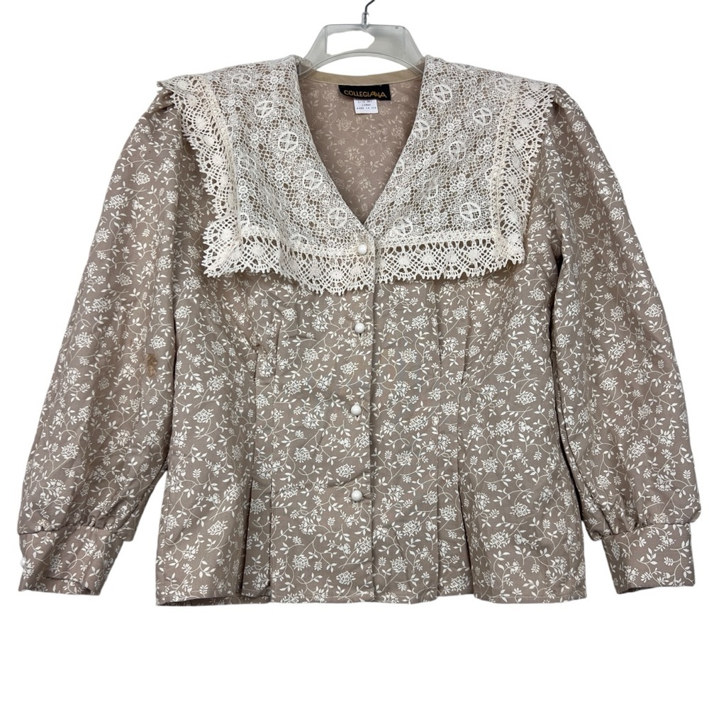 Vintage USA Made Bohemian Peter Pan Crochet Collar Puff Sleeve Blouse
